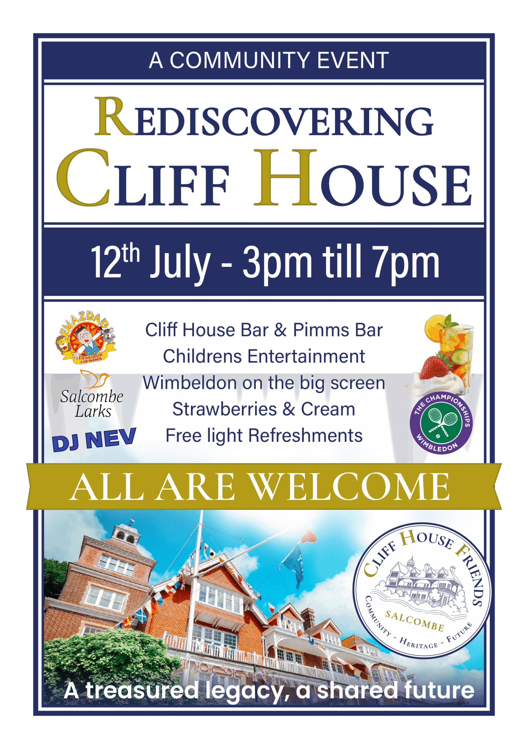 Rediscovering Cliff House community event poster for 12 July, 3pm till 7pm